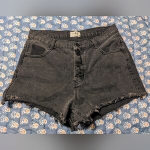 Umgee High Waist Faded Black Distressed Cut Off Jean Shorts sz 5/6 Festival